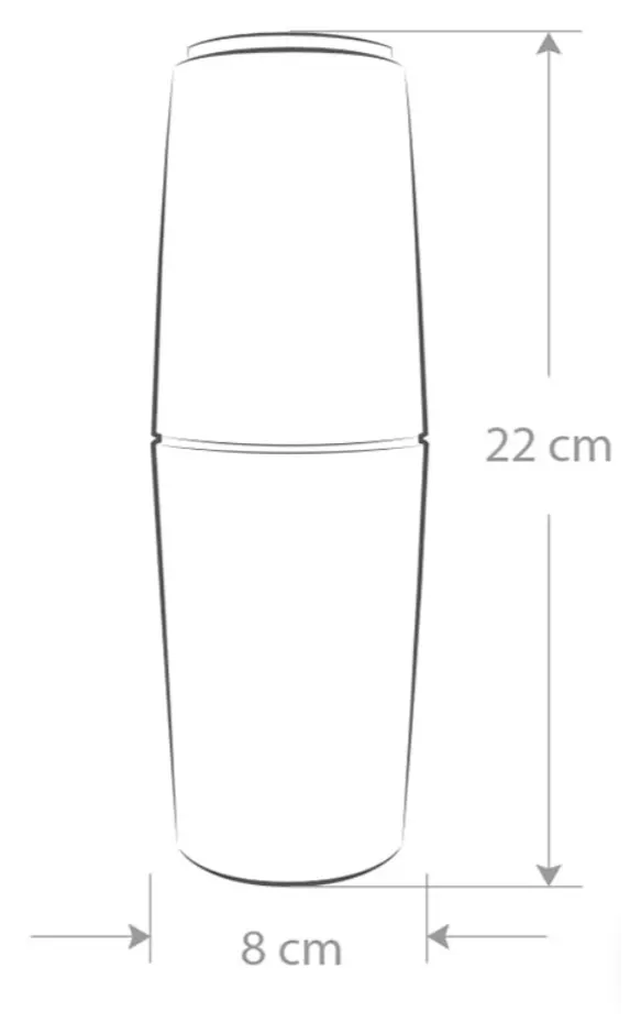 Dibujo técnico purificador de aire uv·life AIR · 8 cm de ancho y 22 cm de alto