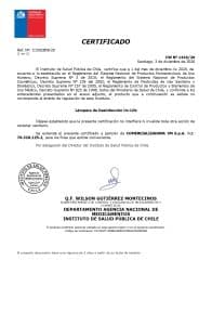Registro del Instituto de Salud Pública de Chile (ISP) para UV-Life, página 1